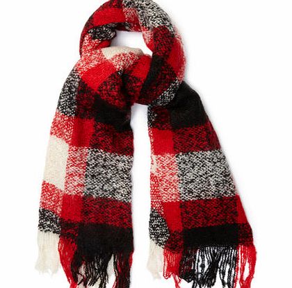 Bhs Womens Red Oversize Boucle Check Scarf, reds