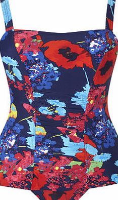 Bhs Womens Red Poppy Print Tummy Control Swimsuit,
