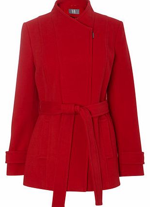 Womens Red Short Belted Asymmetric Coat, red
