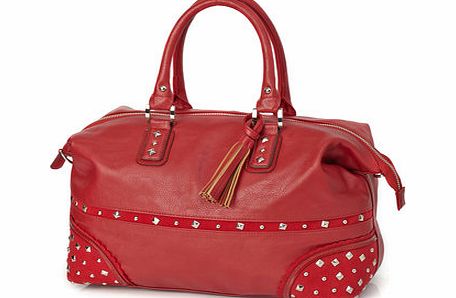 Bhs Womens Red Studded Slouch Barrel Bag, red