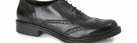 Womens TLC Black Leather Brogue Lace Up Shoe,