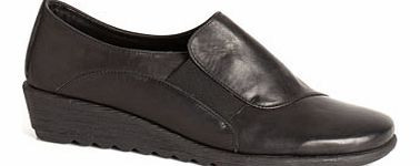 Womens TLC Black Leather Scratched Wedge Elastic