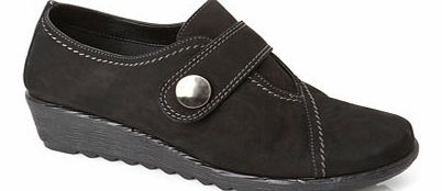 Womens TLC Black Nubuck Button Velcro Shoes,