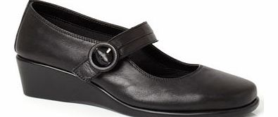 Womens TLC Black Wide Fit Pleat Bar Wedge Shoes,
