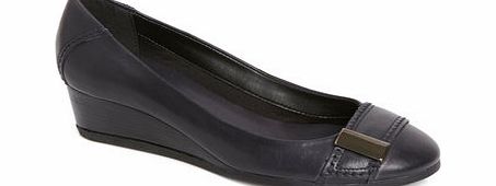 Womens TLC Navy Leather Demi Wedge Shoe, navy