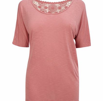Bhs Womens Washed Pink Long Sleeve Crochet Back Top,