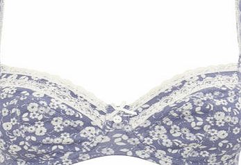 Bhs Womens White/Blue Floral Print Underwired Bra,