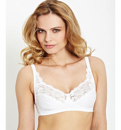 Bhs Womens White Jacquard and Lace Non-Wired Bra,