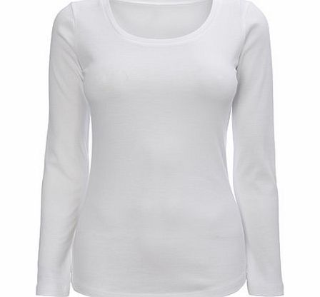 Womens White Long Sleeve Scoop Neck Top, white