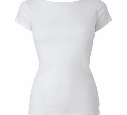 Womens White Short Sleeve Plain Slash Neck,