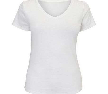Womens White Short Sleeve V Neck Top, white