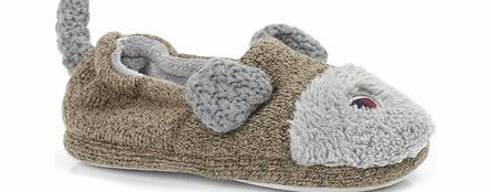 Bhs Younger Boys Brown Knitted Dog Slippers, brown