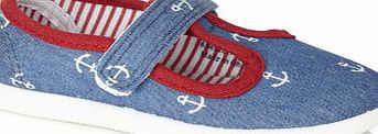 Bhs Younger Boys Denim Anchor T-Bar Plimsolls, stone
