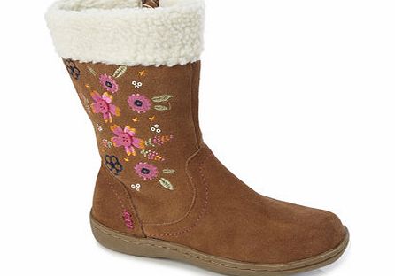 Bhs Younger Girls Suede Embroidered Boots, natural