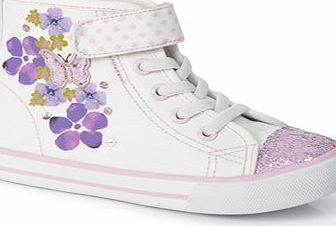 Bhs Younger Girls White Butterfly Hi Top Trainers,