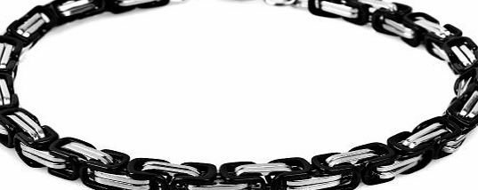 Bhtrading Bracelet BHtrading Mens Stainless Steel Bracelet Chunky Byzantine Chain Bracelets Bangle 8.1in(Silver and Black)
