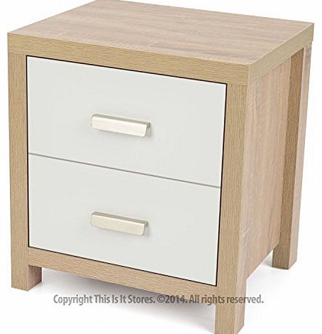 2 Drawer Oak Effect White Wood Bedside Cabinet Modern Bedroom Table Furniture
