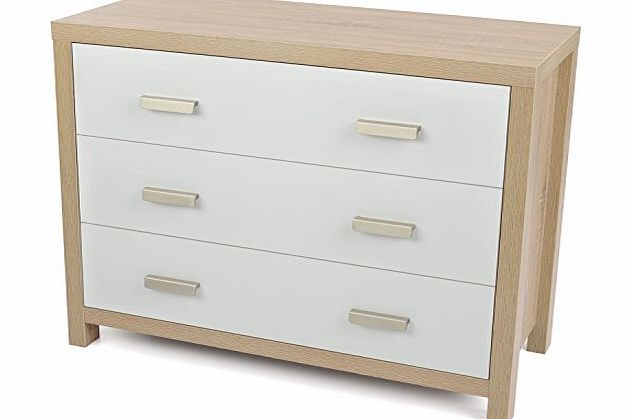 Oak Effect White Wood 3 Drawer Chest of Drawers Modern Bedroom Furniture
