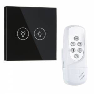Biard LED 2 Gang Remote Controlled Black Glass