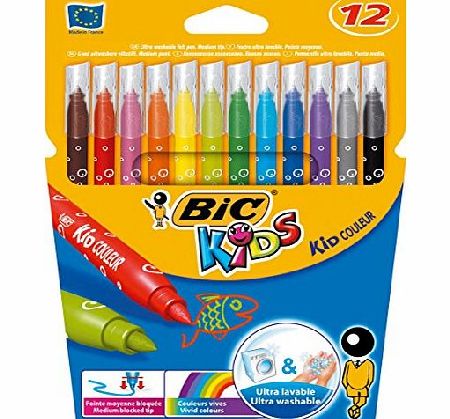 Bic Kids Couleur Washable Felt Tip Pen Pack of 12 Assorted