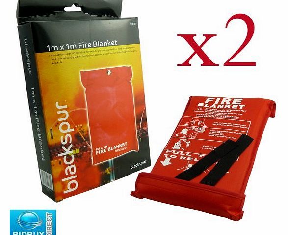 2 FIRE BLANKETS - 1M x 1M - IDEAL FOR KITCHENS, HOMES & CARAVANS