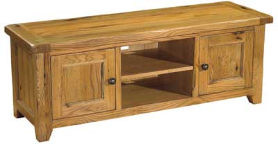 bideford OAK TV UNIT WIDE WITH DOORS AND SHELF