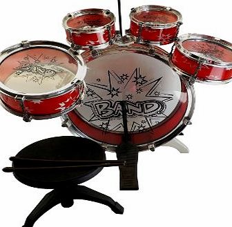 Big Band  DRUMS KIT CHILDRENS DRUM CYMBAL MUSIC PERCUSSION PLAYSET WITH STOOL TOY (RED)