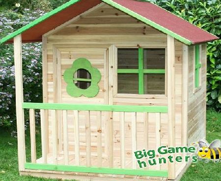 Big Game Hunters Acorn Cottage Wooden Garden Playhouse Wendy House with Floor, Veranda, Painted Premium Fir Wood, Sand Felt Roof, 6 x 5