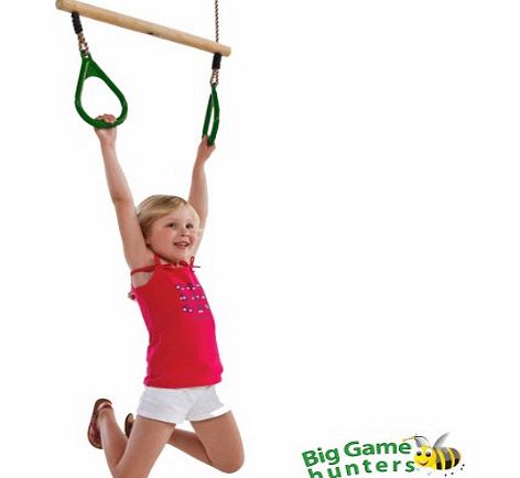 Big Game Hunters Wooden Trapeze Bar with Rings - for climbing frames and garden swings