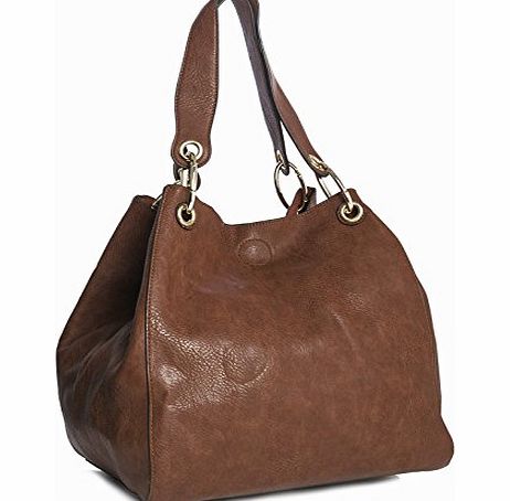 Big Handbag Shop Two in One Womens Bucket Style Large Shoulder Tote Bag (8298 Tan Dark)