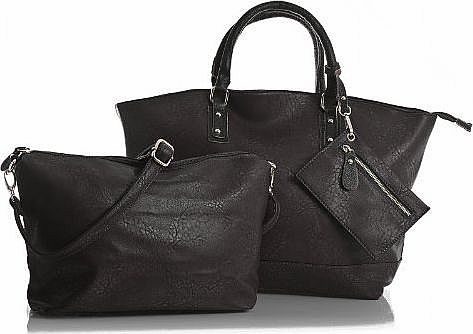 Womens Designer Faux Leather Tote 3 in 1 Shopper Shoulder Handbag with a Make up Pouch Bag (Coffee)