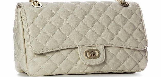 Big Handbag Shop Womens Medium Quilted Gold Chain Shoulder Bag (6020 Light Beige)