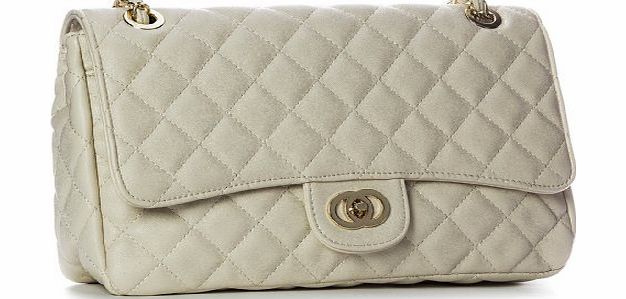 Womens Medium Quilted Gold Chain Shoulder Bag (6020 Light Beige)