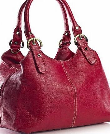 Big Handbag Shop Womens Medium Size Plain Multi Pocket Shoulder Bag with a Long Strap (33622 Red)