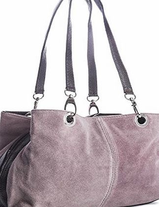 Womens Small Twin Top Multi Zip Pockets Suede Leather Shoulder Bag (3_MP Dark Grey Blk)
