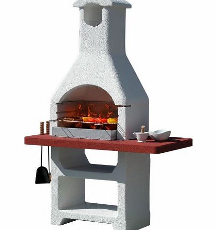 Martinica Masonry Stone Barbecue - 1 Grill - Charcoal - Built-in Side Table - Whitewash Barbecue - Garden Barbecue - Charcoal bbq