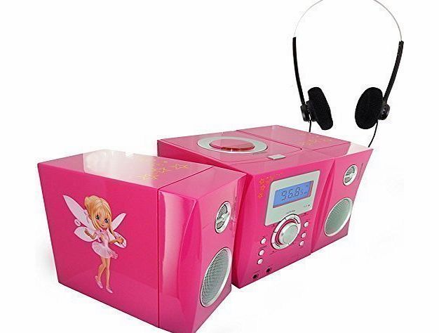 BigBen Interactive Children stereo music system Girls Pink Fairies motif stereo music headphone