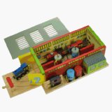 Wooden Train Track Accessories - Double Engine repair Shed (compatible with other leading brands) - Bigjigs Rail