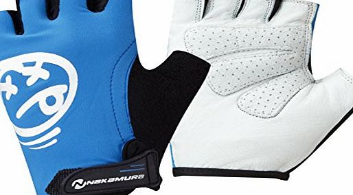 Bike Gloves Kids Cycle Gloves Blue and White Childrens Bike Gloves with Soft Leather Palms and Graphic on Back S