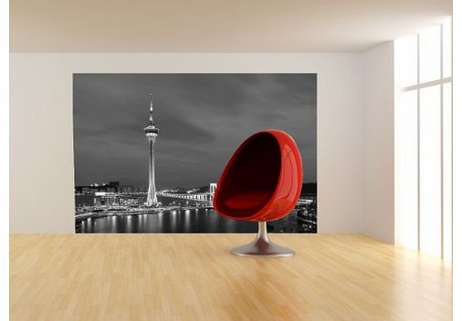 self-adhesive photo wallpaper ``Macau at night - China - black and white`` 35.43 inch x 23.62 inch ( 90x60 cm ) - Manufacturer Direct Sale