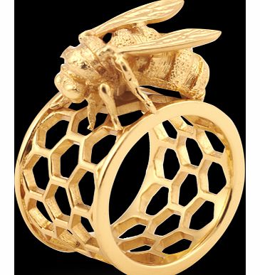 Gold Plated Bee & Honeycomb Ring -