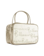 Billionaire White and Bronze Signature Mini Bowler Handbag