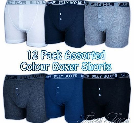 billy boxer Mens 12 Pack Assorted Colours Soft Ribbed Boxer Shorts Underwear Trunks