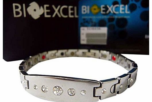 Bioexcel Tungsten Quantum Energy Magnetic Bracelet with CZ Diamond - Silver Belt Design (Women)