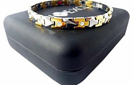 Bioexcel Tungsten Quantum Energy Magnetic Bracelet with CZ Stone- Gold/Silver Plates Design (Female)