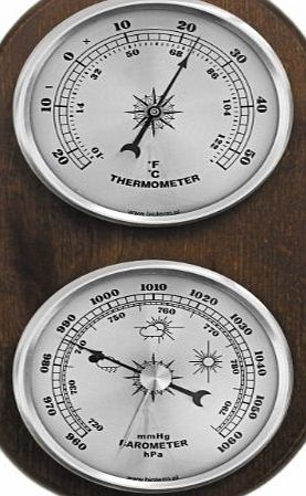 Bioterm Wall Weather Station Barometer Thermometer Wood Frame Silver Coloured Dials Quality Instrument