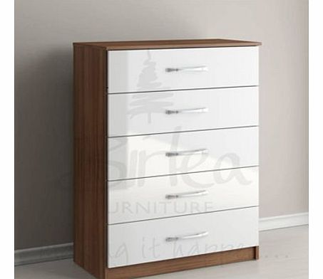 Birlea Lynx Five Drawer Chest in Walnut and White