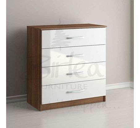 Birlea Lynx Four Drawer Chest in Walnut and White