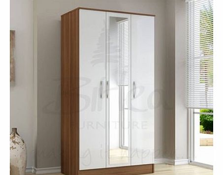 Birlea Lynx Three Door Wardrobe in Walnut and White