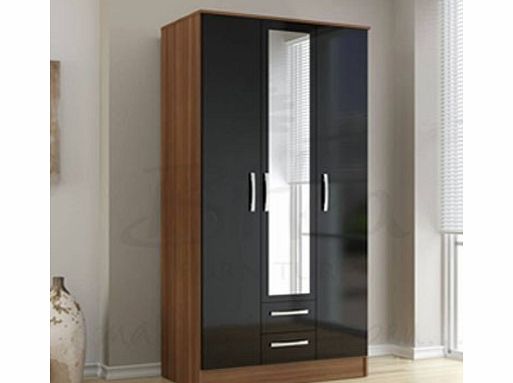 Lynx Walnut  Black Three Door Wardrobe